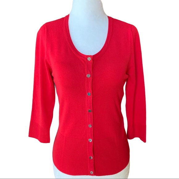 White House Black Market Sweaters - White House Black Market Red Cardigan 3/4 Sleeves